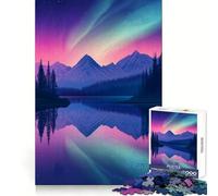 Northern Lights Mountain Lake Hard Jigsaw Puzzle for Adults 1000 Pieces Smart Game Home Enjoy Image Assembly Festive Gift (38x52cm)