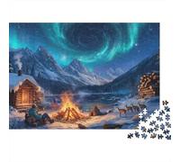 Northern Lights Mountain Scene 1000 Piece Jigsaw Puzzle Paper Jigsaw Puzzle for Adults Campfire Relaxation Gift 52x38cm/1000pcs