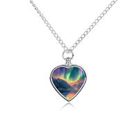 Northern Lights Mountains Reflection Heart Pet Ashes Necklace Jewellery Dog Alloy Keepsake Pendant Cat