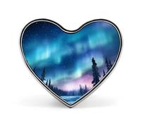 Northern Lights Natural Landscape Funny Lapel Pins Heart Button Brooch Badge Pin Hat Clothes Bag Jewelry for Men Women