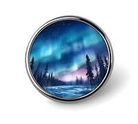 Northern Lights Natural Landscape Round Lapel Pin Button Brooch Tie Badge Elegant Hat Clothing Jewelry Accessories