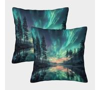 Northern Lights-Nature Landscape Art Pillow Covers 2 Pack Cozy Pillowcases Art Cushion Covers with Zipper Decor Sofa for Living Room Bedroom 40x40cm