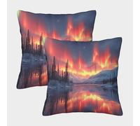 Northern Lights-Nature Landscape Scene Pillow Covers 2 Pack Cozy Pillowcase Art Cushion Covers Polyester Decor Sofa for Living Room Bedroom 50x50cm