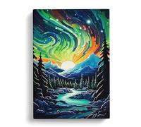 Northern Lights Neo-Plasticism Art Canvas Print | Gallery Wrapped 30mm Frame Wall Art | 30x20 inches | Ready to Hang | Contemporary Picture | Living Room Bedroom Lounge Office