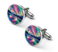 Northern Lights Night Mens Classic Cufflinks Custom Shirt Cuff Links Jewelry Accessories for Business Wedding 0.7" 0.8"