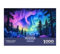 Northern Lights on A Snowy Night Puzzles Pine Trees Mushrooms Gemusterte Nachhaltige Puzzles Für Erwachsene Hochwertige Holzspielpuzzles 70x50cm/1000pcs