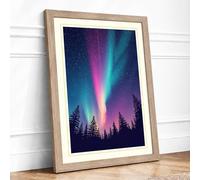 Northern Lights Over Forest Scandinavian Framed Wall Art Print A3 (42×29.7cm) Oak, Wall Decor for Living Room, Bedroom, Office & Home, Ready to Hang, Art Gift