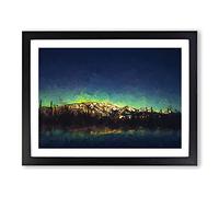 Northern Lights Over In Canada In Abstract Modern Art Framed Print | A3 Black Framed Wall Art | Ready to Hang | Abstract Landscape Picture | Living Room Bedroom Lounge Office