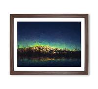 Northern Lights Over In Canada In Abstract Modern Art Framed Wall Art Print, Ready to Hang Picture for Living Room Bedroom Home Office Décor, Walnut A4 (34 x 25 cm)