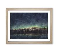 Northern Lights Over In Canada Painting Modern Art Framed Wall Art Print, Ready to Hang Picture for Living Room Bedroom Home Office Décor, Oak A2 (64 x 46 cm)
