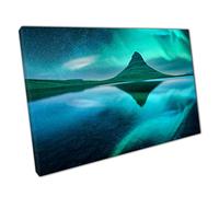 Northern Lights Over Kikjufell Mountain Volcano Iceland Night Photography Wall Art Print On Canvas Picture For Home Office Decor 76x51cm (30x20In)