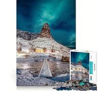 Northern Lights over Mount Jigsaw Puzzles 1000 Pieces for Adults Focus Brain Toy Home Leisure Tight Edge Santa Wish Gift (38x26cm)