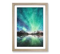 Northern Lights Over Skagsanden Beach Painting Framed Print | A2 Oak Framed Wall Art | Ready to Hang | Modern Beach Picture | Living Room Bedroom Lounge Office