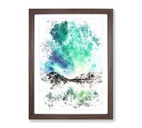 Northern Lights Over Skagsanden Beach Watercolour Modern Framed Wall Art Print, Ready to Hang Picture for Living Room Bedroom Home Office Décor, Walnut A4 (34 x 25 cm)
