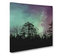 Northern Lights Over the Forest Canvas Print | Gallery Wrapped 30mm Frame Wall Art | 20x20 inches | Ready to Hang | Modern Landscape Picture | Living Room Bedroom Lounge Office