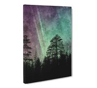 Northern Lights Over The Forest Canvas Print | Gallery Wrapped 30mm Frame Wall Art | 24x16 inches | Ready to Hang | Abstract Landscape Picture | Living Room Bedroom Lounge Office
