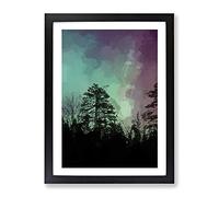 Northern Lights Over The Forest In Abstract Modern Framed Wall Art Print, Ready to Hang Picture for Living Room Bedroom Home Office Décor, Black A4 (34 x 25 cm)