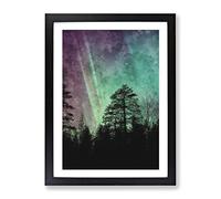Northern Lights Over The Forest Painting Modern Framed Wall Art Print, Ready to Hang Picture for Living Room Bedroom Home Office Décor, Black A3 (34 x 46 cm)