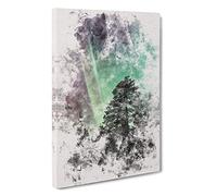 Northern Lights Over the Forest Watercolour Canvas Print | Gallery Wrapped 30mm Frame Wall Art | 30x20 inches | Ready to Hang | Modern Landscape Picture | Living Room Bedroom Lounge Office