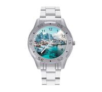 Northern Lights Over The Lofoten Islands Norway Business Watch for Men Metal Band Watches Casual Gift Three-Hand Wrist Watch for Boyfriend Father