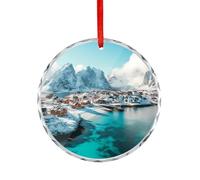 Northern Lights over The Lofoten Islands Norway Decorative Hanging Glass Ornaments Christmas Tree Decorations Indoor Home Pendant Gifts 1PCS