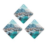 Northern Lights over The Lofoten Islands Norway Hanging Car Air Fresheners 3Pcs Aromatherapy Tablets Automotive Fragrance Scented Card Decor Rhombus