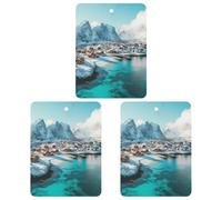 Northern Lights over The Lofoten Islands Norway Hanging Car Air Fresheners 3Pcs Aromatherapy Tablets Automotive Fragrance Scented Card Decor Square