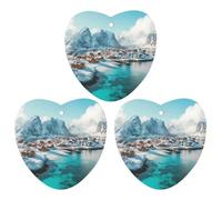 Northern Lights over The Lofoten Islands Norway Hanging Car Air Fresheners 3Pcs Aromatherapy Tablets Automotive Fragrance Scented Card Decor Love form