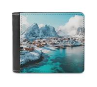 Northern Lights Over The Lofoten Islands Norway Men's Wallets Minimalist Bifold Wallet Leather Card Cases Casual Coin Purse