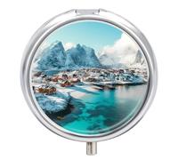 Northern Lights Over The Lofoten Islands Norway Mini Pill Box Portable Vitamins Organizer 3 Compartment Pills Case for Pocket Purse