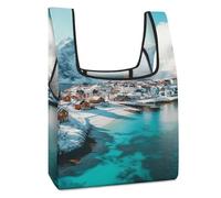 Northern Lights over The Lofoten Islands Norway Reusable Shopping Bags Foldable Grocery Bag Heavy Duty Tote for Women Men