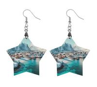 Northern Lights over The Lofoten Islands Norway Trendy Wooden Earrings Lightweight Charms Pendant Hooks Gifts for Women Apricot Shaped