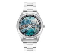 Northern Lights Over The Lofoten Islands Norway Watch for Men Metal Band Watches Business Gift Three-Hand Wrist Watch for Boyfriend Father