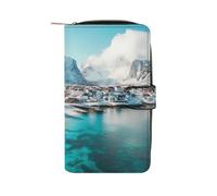 Northern Lights Over The Lofoten Islands Norway Women's Wallet Leather Bifold Blocking Card Holder Trendy Ladies Clutch Purse 19.7x11x3.5cm