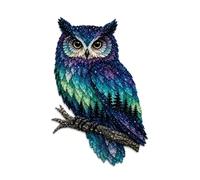 Northern Lights owl Patchwork Sewing Kit, DIY Textile Wall Art，owl | Layered blue and teal owl design with pattern guide and craft materials for a framed artwork.