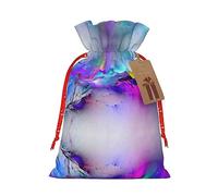 Northern Lights Painting Christmas Gift Bag - Holiday Drawstring Party Favor Burlap Bags - Ideal for Present Carry-on, and Storage