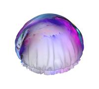 Northern Lights Painting Print Shower Cap for Women & Men - Reusable Double-Layer Bath Hair Cap with Elastic Strap One Size
