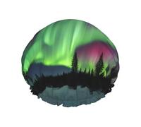 Northern Lights Painting Printed Large Shower Cap, Double Layer Hair Protector For Facial Care, Reusable Hair Wrap