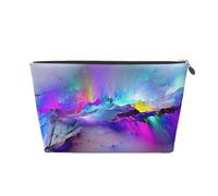Northern Lights Painting Printed Leather Travel Toiletry Makeup Bag with Gold Zipper for Women on the Go