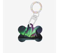 Northern Lights Painting Printing Dog Tag Bone Shaped Double Sided Pattern Dog Id Tags Bone Shaped Pet Name Tags Dog Collar Tags