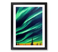 Northern Lights Painting Vol.2 Framed Print | A2 Black Framed Wall Art | Ready to Hang | Modern Landscape Picture | Living Room Bedroom Lounge Office