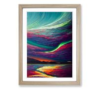 Northern Lights Painting Vol.5 Framed Print | A2 Oak Framed Wall Art | Ready to Hang | Modern Landscape Picture | Living Room Bedroom Lounge Office