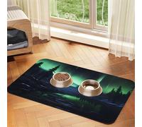 Northern Lights Pet Food Mat 17.2x11.81in Absorbent Non-Slip PU Leather Feeding Mat for Dogs Cats Rubber Bottom Fast Drying Rollable Pet Bowl Placemat