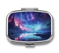 Northern Lights Pill Box 2 Compartment - Small Metal Medicine Organizer Portable Pill Case for Purse Pocket Travel Vitamin Organizer for Men Women, BPA-Free