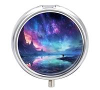 Northern Lights Pill Box Cute Round Pill Case Portable Medicine Tablet Vitamin Holder Organizer for Purse Pocket