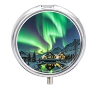 Northern Lights Pill Case 3 Compartment Portable Pill Box Daily Round Pill Organizer for Pocket Purse Daily Medicine Container to Hold Vitamins Fish Oil Travel Gifts