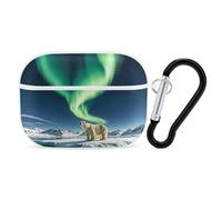 Northern Lights Polar Bear AirPods Pro Case Cover with Keychain Ring PC Hard Shell Protective Case for AirPods Pro 2nd for Women Men Generation Easy Open Full Drop Protection Cover White-Style