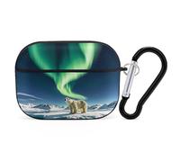 Northern Lights Polar Bear AirPods Pro Case Cover with Keychain Ring PC Hard Shell Protective Case for AirPods Pro 2nd for Women Men Generation Easy Open Full Drop Protection Cover Black-Style