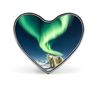 Northern Lights Polar Bear Black Haunted Lapel Pin - Heart Shape Brooch Pins for Men & Women Suit Accessories, 1" Lightweight Enamel Lapel Pins Buttons for Backpacks, Hats, Bags, Lanyards