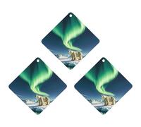Northern Lights Polar Bear Car Air Freshener, 3 Pcs Rhombus Hanging Air Freshener Cards, Long Lasting Fragrance Scented Cards for Car, Home, Office White-style